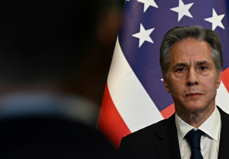 US Secretary of State Antony Blinken looks on during a press conference in Albania on February 15, 2024