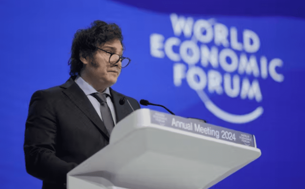 The president of Argentina, Javier Milei, at the World Economic Forum at Davos, Switzerland on January 17, 2024.