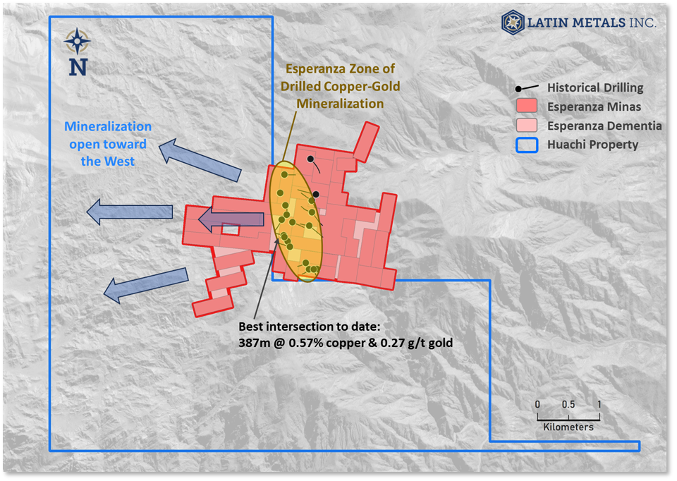 Location of the Huachi property, located immediately west of the Company’s Esperanza Property, San Juan Province, Argentina